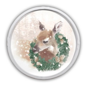 Creative Products Christmas Wreath Fawn 20 x 20 Round White Framed Print - 1 of 4