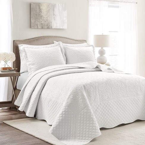 Home Boutique Medallion Scallop Bedspread, White - Queen - 5 Piece