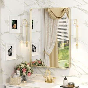 Apmir 24 in. W x 32 in. H Rectangular Aluminum Alloy Framed and Tempered Glass Wall Mirror in Brushed Gold - 1 of 4