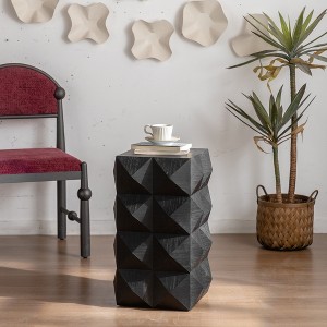 Vynxaria Retro Side Table ?¡§C 23.62" Height, Three-Dimensional Embossed Pattern, Black Finish - 1 of 4