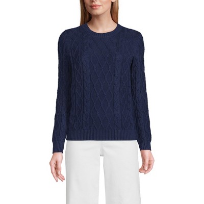 Lands' End Women's Cotton Drifter Crew Cable Pullover Sweater