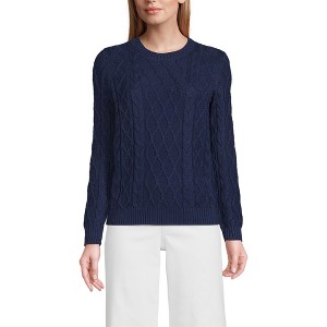 Lands' End Women's Cotton Drifter Crew Cable Pullover Sweater - 1 of 3
