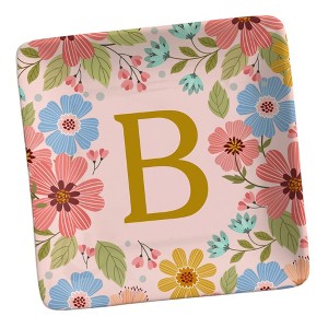 Personalization Mall Flowery Initial Personalized Ring Dish Gold/Pink - 1 of 2