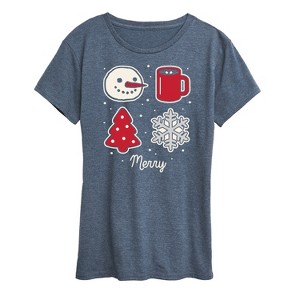 Women's - Instant Message - Merry Christmas Grid Short Sleeve Graphic T-Shirt - 1 of 4