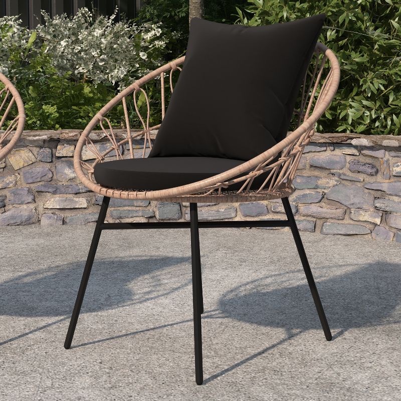 Merrick Lane Set Of 2 Faux Rattan Rope Patio Chairs, Papasan Style Indoor/Outdoor Chairs with Seat & Back Cushions, 5 of 12