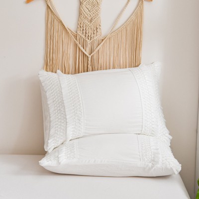 Macrame Tassel Pillowcases – Soft Decorative Pillow Covers with Fringe, Boho Style Deep Pocket Design, Queen/King/Body Options