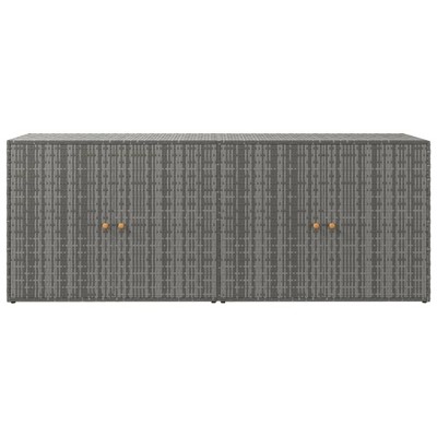 Gray Poly Rattan and Acacia Wood Garden Storage Cabinet