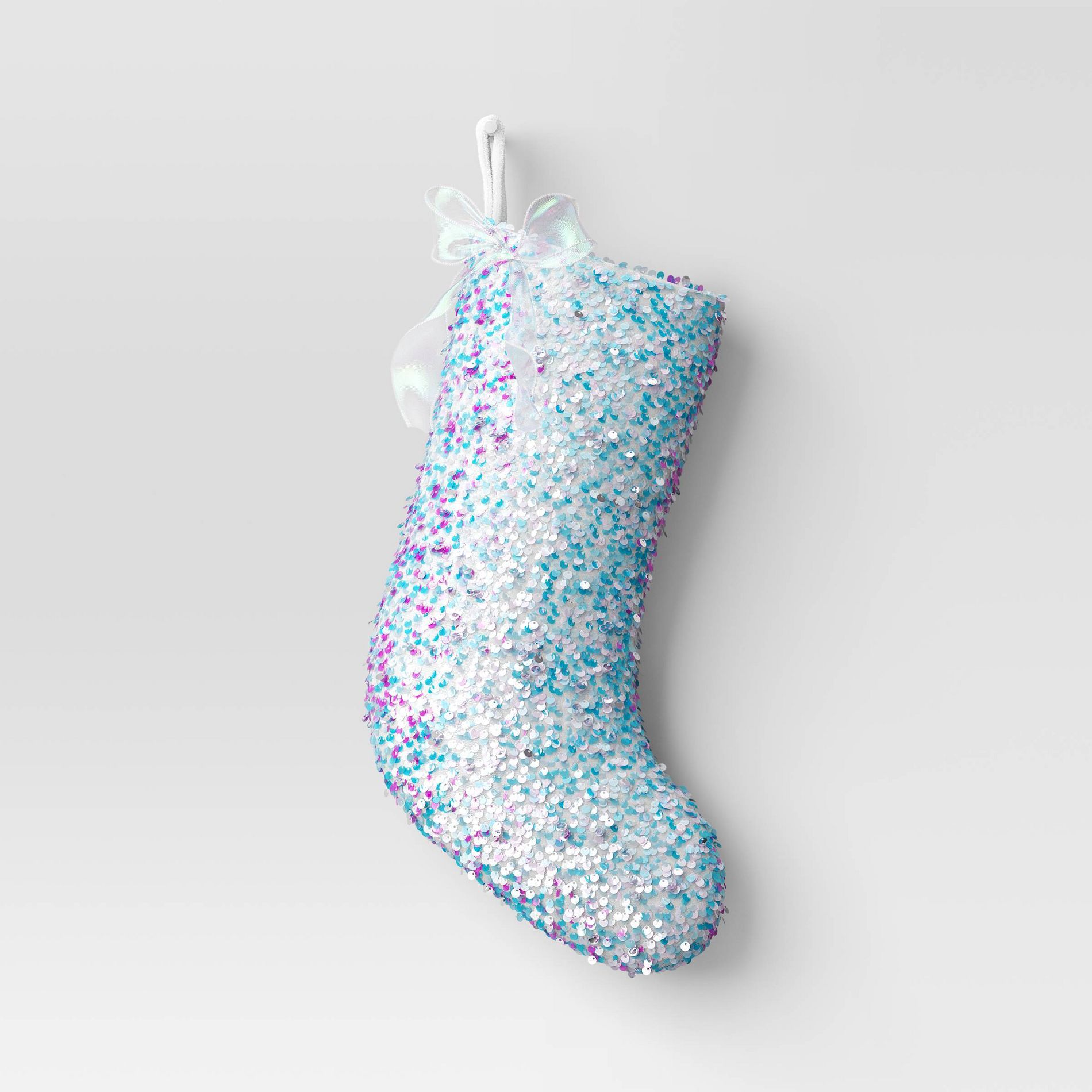 21" Christmas Iridescence Sequins Stocking with Bow - Wondershop™