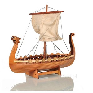Viking Drakkar Model 12.5" – Wooden Oars & Shields – Display Stand By Old Modern Handicrafts - 1 of 4