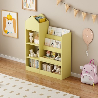 Kids Wooden Toy Storage Organizer,Toddlers Bookshelf with Storage Cubbies and 2 Baskets Bins,Children Multi Shelf Cubby-Baofuwish