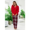 ADR Women's Soft Warm Fleece Pajamas Lounge Set, Long V Neck Top and Pants, PJ - 2 of 4