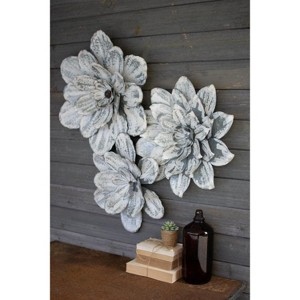 White-Washed Metal Wall Flowers 23"H Distressed White Transitional Wall Decor, Set of Three by Kalalou - 1 of 3