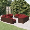 vidaXL 12 Piece Patio Lounge Set with Cushions - Modular Design, Poly Rattan Material, Comfortable Fabric Cushions, Sturdy Steel Frame, Brown and Red - 2 of 4