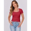 Women's Short Sleeve Scoop Neck Ribbed Knit Slim Fit Tee Shirts 2025 Summer Casual Basic Top - 4 of 4