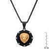 Steeltime 24" Men's two tone stainless steel round lion head pendant with simulated diamonds and greek accents. Color Options: Gold, Black - 3 of 4
