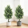 Set of 2 Faux Boxwood Plants 3Ft, Outdoor Boxwood Topiary with Ground Spikes, UV Resistant Artificial Shrubs, Fakeplants for Garden Patio Porch - 2 of 4