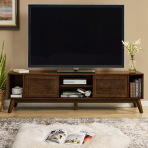 TV Stand for TVs Up to 75", Entertainment Console Table with Storage Shelves, Rattan Doors for Living Room or Media Room-Maison Boucle - 1 of 4