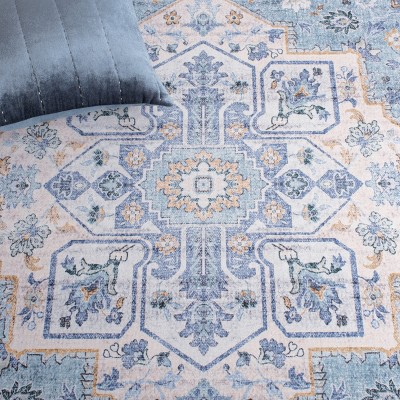 Light Blue Synthetic Washable Non-slip Square Area Rug