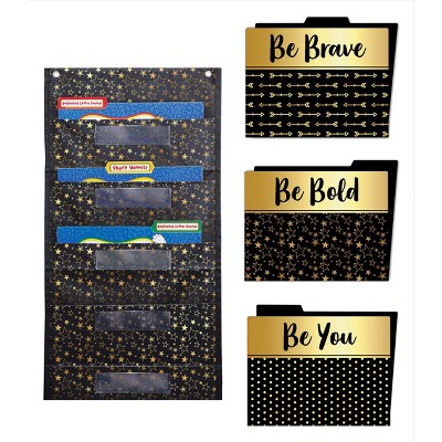 Carson Dellosa Education 5 Pocket File Folder Storage Solution Pocket Chart (1 pocket chart, 6 file folders)