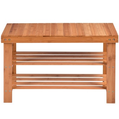 Beige Bamboo 3-Tier Shoe Rack and Bench