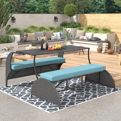 VisioGear Versatile Outdoor Loveseat with 4 Seats and a table, Patio Furniture Set for Lawn Garden Porch, Blue, 23.6"*38"*57.1"