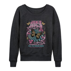 Women's - Janis Joplin - Butterfly Lightweight French Terry Wide Neck Long Sleeve Graphic Shirt - 1 of 4