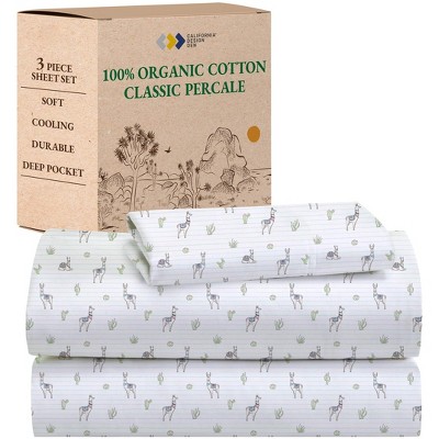 California Design Den  Bed Sheets Set - 100% Organic Cotton Percale, Deep Pocket