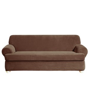 Stretch Pinstripe T-Sofa Slipcover Chocolate - Sure Fit, Brown