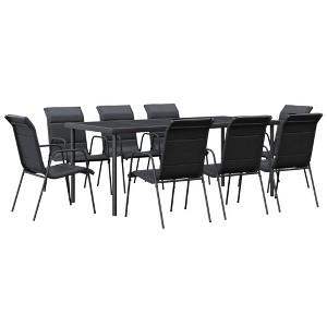 vidaXL Patio Dining Set Outdoor Table and Chair Black Steel and Textilene - 74.8" Table Length 8 Pieces - 1 of 4