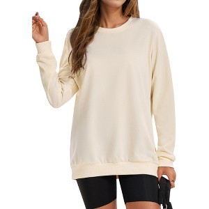 ATHLECHIC Women's Crew Neck Long Sleeve Hoodless Oversized Pullover Trendy Tunic Tops Sweatshirt - 1 of 4