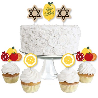 Big Dot of Happiness Sukkot - Dessert Cupcake Toppers - Sukkah Clear Treat Picks - Set of 24