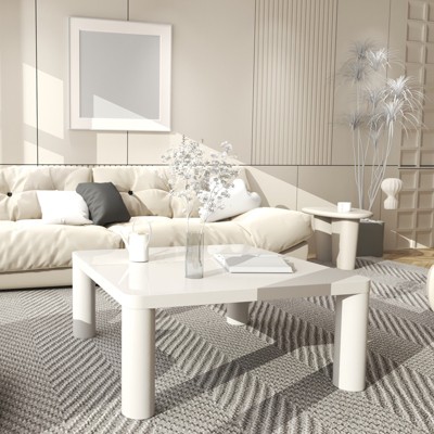 GustoWave Coffe Table, 33.5" Modern Minimalist Square Coffee Tables for Living Room Office, Low Table, Tatami Floor Tables, Cream White