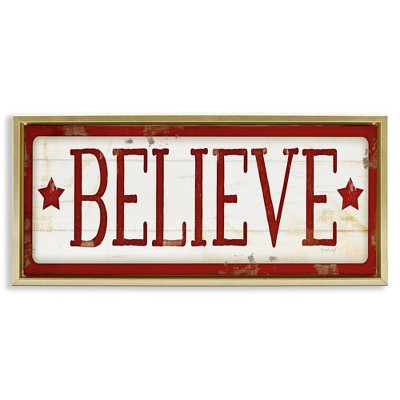 Stupell Industries Believe Red Christmas Phrase, 25" x 11"