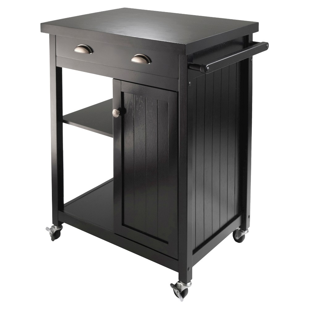 Photos - Other Furniture Timber Kitchen Cart with Wainscoting Panel Wood/Black - Winsome