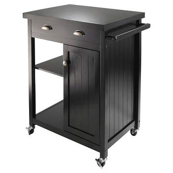 Timber Kitchen Cart with Wainscoting Panel Wood/Black - Winsome