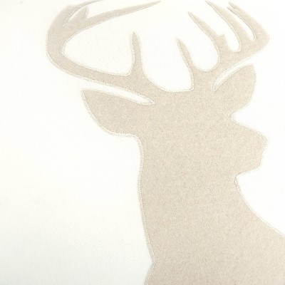 20" x 20" Light Beige Cotton Embroidered Deer Head Pillow Cover