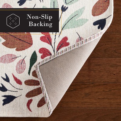 Cream Floral Synthetic Washable Non-Slip Decorative Rug, 24" x 72"