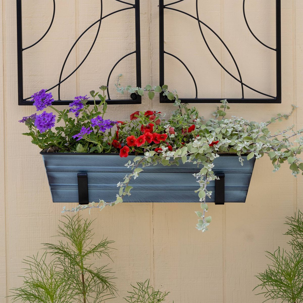 ACHLA Designs Small Nantucket Rectangular Galvanized Steel Outdoor Planter Box with Mounting Bracket Blue - thumbnail 5