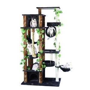 Go Pet Club 70" Forest Cat Tree House Furniture with Leaves F2097 - Beige/Brown - 1 of 2