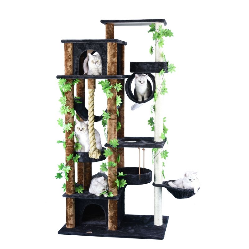 Go Pet Club 70" Forest Cat Tree House Furniture with Leaves F2097 - Beige/Brown, 1 of 3