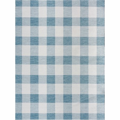 Hauteloom Meris Aqua Blue Plaid Area Rug