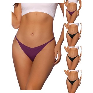 Allegra K Women's V-waisted Ruched Invisibles Breathable No Trace Thongs Multicolored - 1 of 4