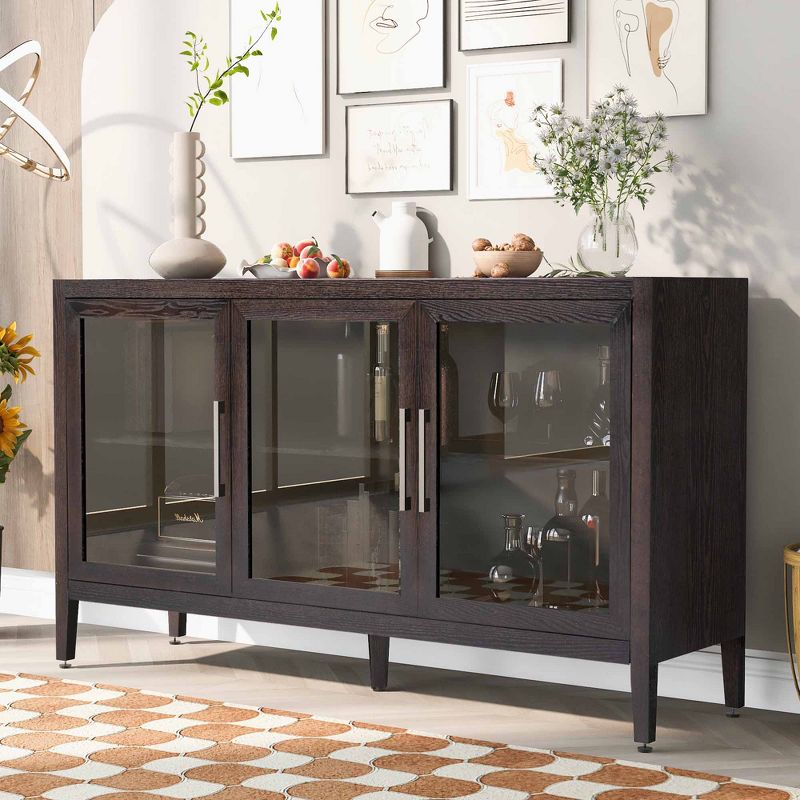 Modern Sideboard, Buffet Storage Cabinet with Tempered Glass Doors and Adjustable Shelves-ModernLuxe, 1 of 15