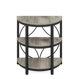 Lirago,Half-Round 3-Tier Side Table-Gray Wood & Black Metal Frame, Open Storage, Multi-Purpose Design - 1 of 4
