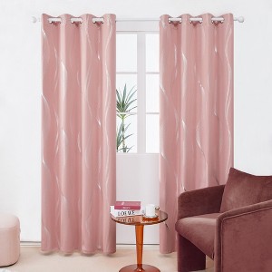 Deconovo 2 Pcs Silver Printed Blackout Curtains with Wave Pattern, 6 Grommets, No Tiebacks - 1 of 4