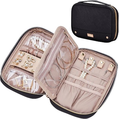 Travel Jewelry Case, Holiday Organizer for Necklaces, Earrings, Rings, Bracelets, Watch, Pink