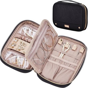 Travel Jewelry Case, Holiday Organizer for Necklaces, Earrings, Rings, Bracelets, Watch, Pink - 1 of 4