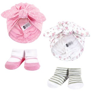 Hudson Baby Infant Girls Turban and Socks Set, Wild Flower, One Size - 1 of 4