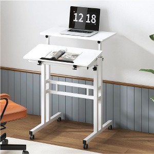 Small Standing Desk Adjustable Height, Mobile Stand Up Desk with Tilting Tabletop & Lockable Wheels, Portable Rolling Laptop Desk for Home - 1 of 4