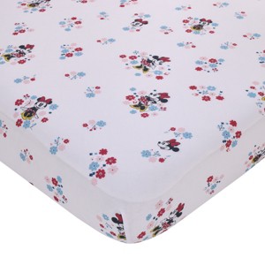 NoJo Disney Minnie Mouse - Pink, Blue and White Small Town Floral Nursery Fitted Crib Sheet - 1 of 4